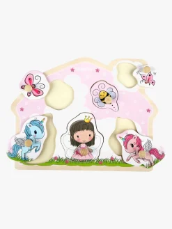 Barbo Toys Knoppuslespil Prinsesse & Enhjørning i Træ Lillie & Ellie 6 Brikker