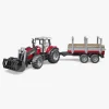 Bruder Massey Ferguson 7480 Traktor m. Frontlæsser & Tømmeranhænger