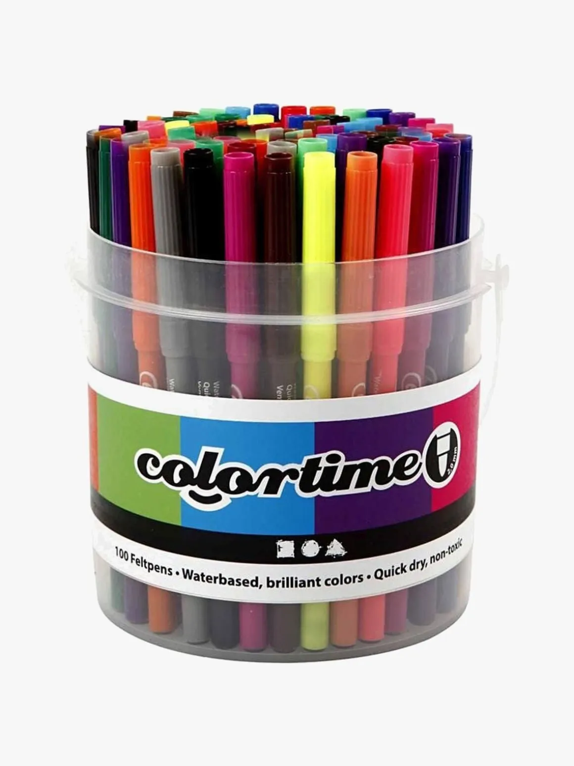 Colortime Tusser med 2 mm Filtspids, Blandede Farver, 100 stk.