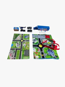Suntoy Container Truck Legesæt med Måtte 14 Dele Politi